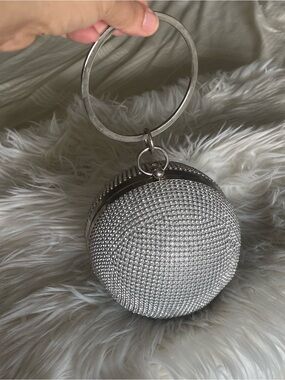 Silver Crystal Round Wristlet Clutch